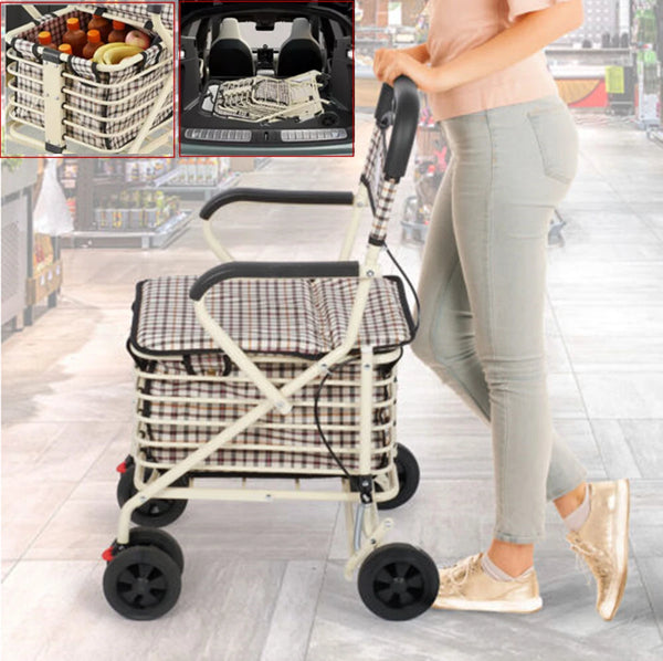 Shopping Trolley on Wheels Portable Folding Elderly Shopping Cart Walking Aid