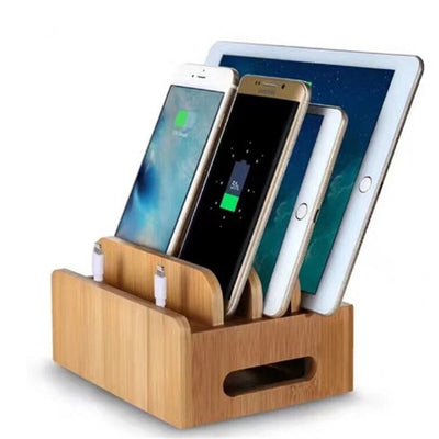 USB Charge Station Multi-Device Hub Charging Dock for Phone iPad Tablet Bamboo - Image 1