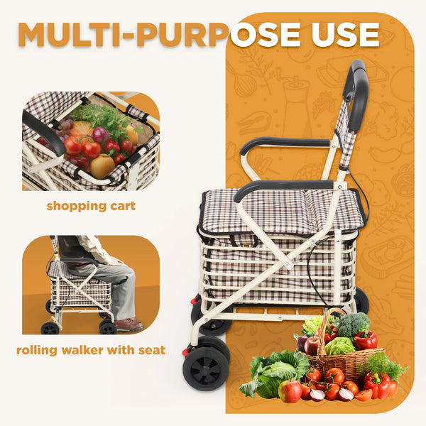 Shopping Trolley on Wheels Portable Folding Elderly Shopping Cart Walking Aid