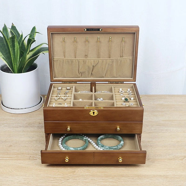 3-Tier Wooden Jewelry Box Jewelry Organizer Case Large Storage Box 29*19*17.5cm - Image 4