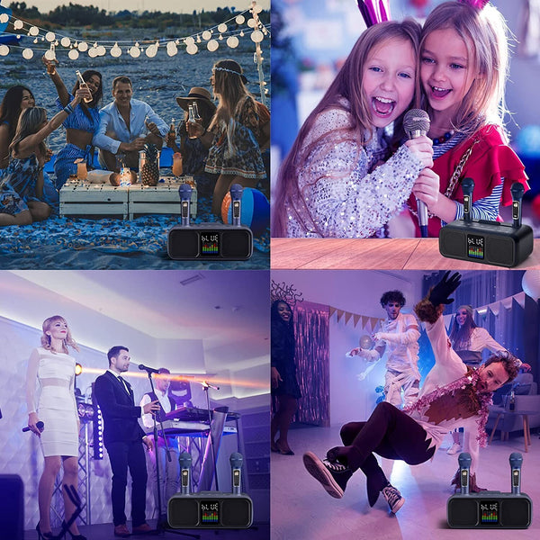 Bluetooth Karaoke Speaker & 2 Wireless Microphones Rechargeable Karaoke Machine