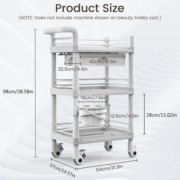 Beauty Trolley Cart with Wheel Esthetician Cart with Handrail, Bucket and Drawer