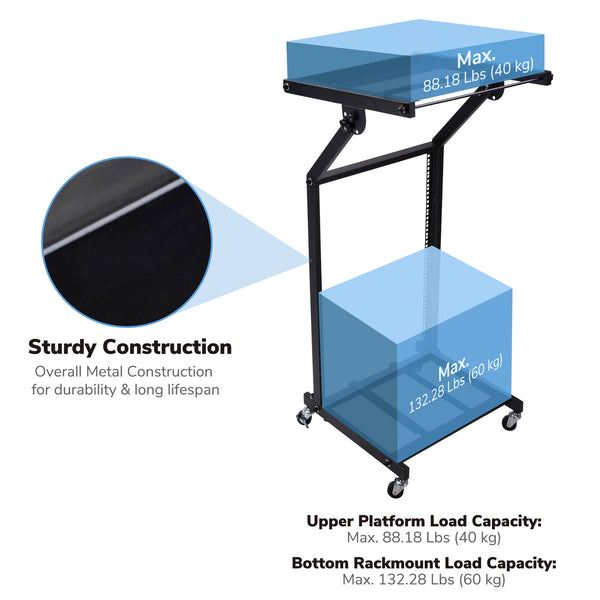 12U Adjustable Audio Rack Mount Studio Equipment Rolling Mixer Stand Stage Cart