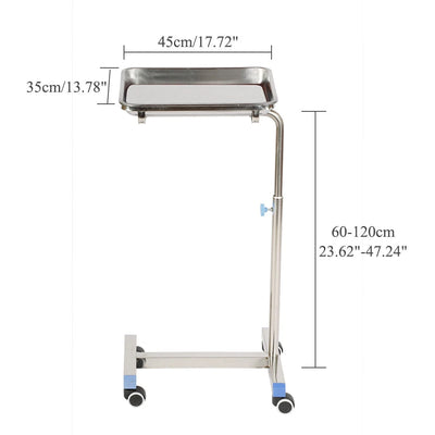 Mayo Tray Stainless Steel Salon Trolley Surgical Medical Instrument Rolling Cart