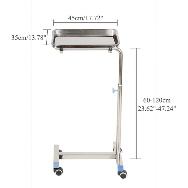 Mayo Tray Stainless Steel Salon Trolley Surgical Medical Instrument Rolling Cart