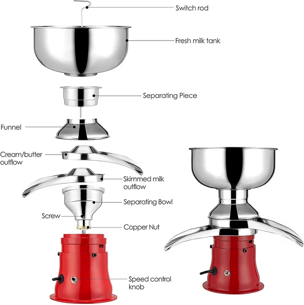 Milk Cream Centrifugal Separator Stainless Steel Electric Cream Separator 50L/h - Image 4