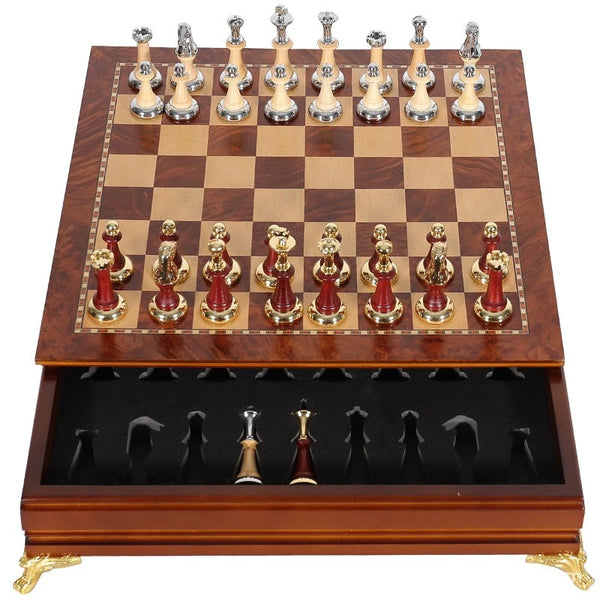 40x40cm Wooden Chess Set Premium Solid Wood Board Metal Chess Pieces Drawer - Image 4