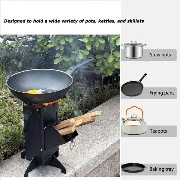 Camping Stove Portable Collapsible Rocket Stove Outdoor Cooking Firewood Stove
