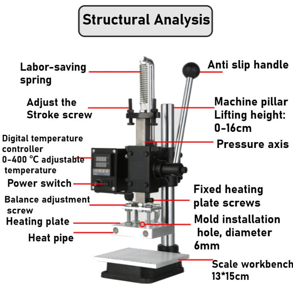 Upgraded Hot Foil Stamping Machine 5x7cm Leather Bronzing Pressure Mark Machine