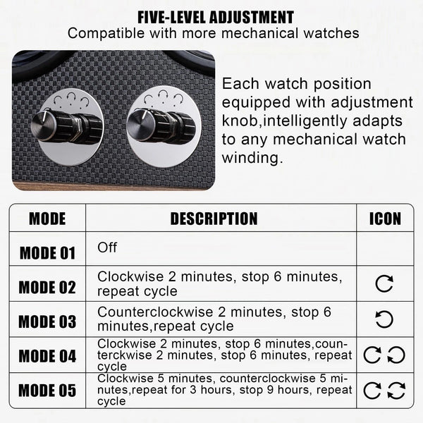 Watch Winder Automatic Watches Box 6 Watch Display Box 5 Rotation Modes - Image 12