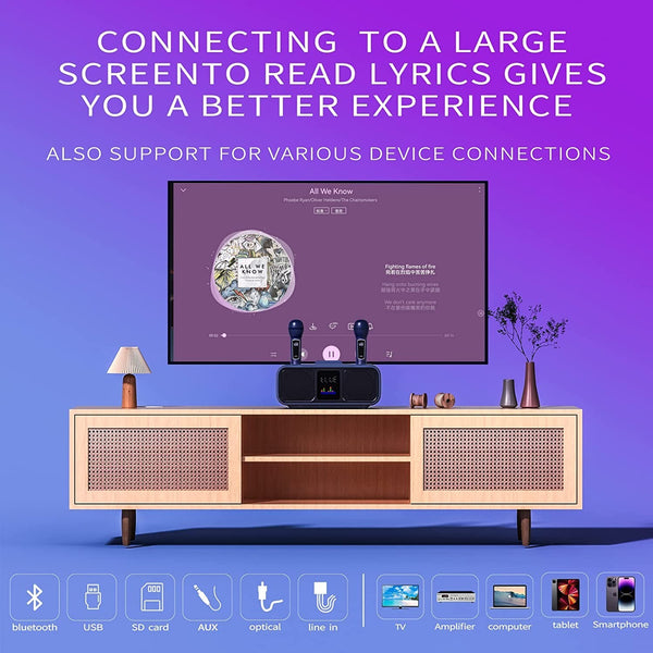 Bluetooth Karaoke Speaker & 2 Wireless Microphones Rechargeable Karaoke Machine