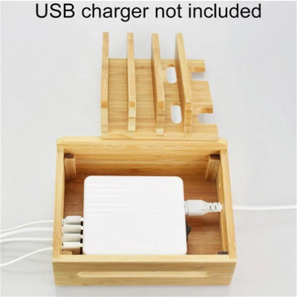 USB Charge Station Multi-Device Hub Charging Dock for Phone iPad Tablet Bamboo - Image 4