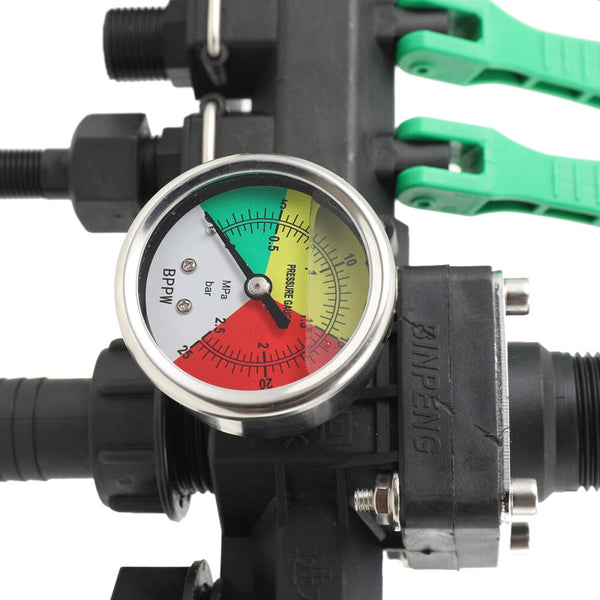 3 Way Hose Splitter Valve Agricultural Sprayer Control Shut Off  Pressure Gauge