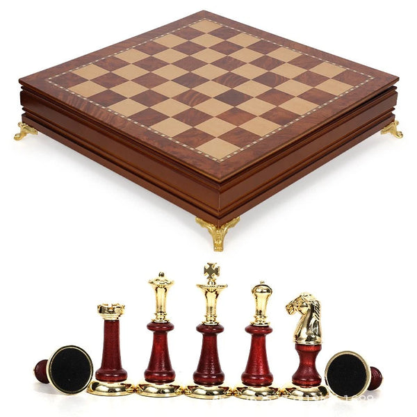 40x40cm Wooden Chess Set Premium Solid Wood Board Metal Chess Pieces Drawer - Image 6