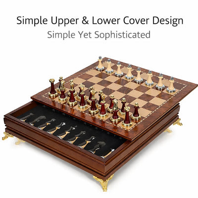 40x40cm Wooden Chess Set Premium Solid Wood Board Metal Chess Pieces Drawer - Image 1