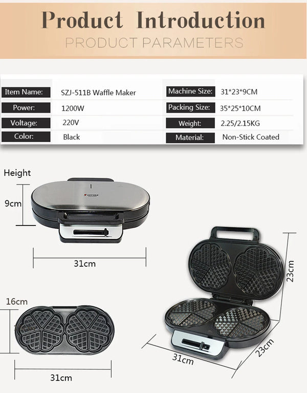 Electric Waffle Maker Heart-Shaped Non-Stick double-Side No Flip Design - Image 12