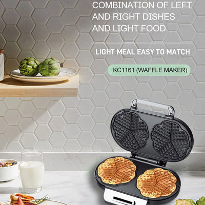 Electric Waffle Maker Heart-Shaped Non-Stick double-Side No Flip Design - Image 3