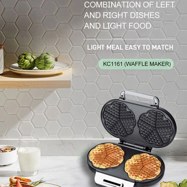 Electric Waffle Maker Heart-Shaped Non-Stick double-Side No Flip Design - Image 3