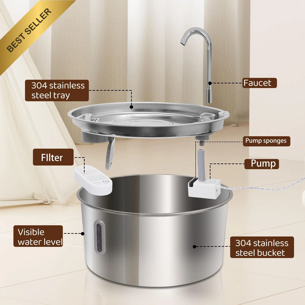 Dog Water Fountain Stainless Steel 7L/236oz Automatic Drinking Dispenser Bowl