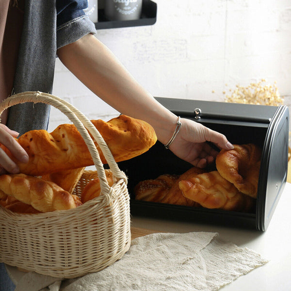 Metal Bread Bin Loaf Box Kitchen Food Storage Containers with Roll Top Lid