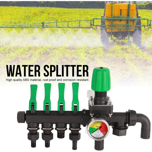 3 Way Hose Splitter Valve Agricultural Sprayer Control Shut Off  Pressure Gauge