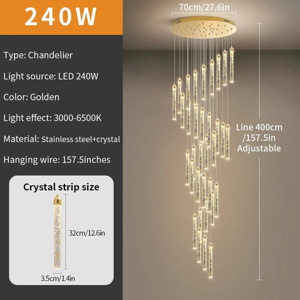 Staircase Chandelier Lighting Crystal Living Room Pendant Light Bar Ceiling Lamp