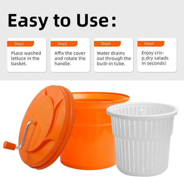 Commercial Vegetable Dehydrator Manual Salad Spinner Fruit Dryer Basket 25L