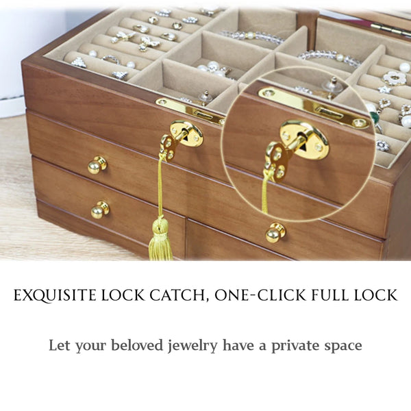3-Tier Wooden Jewelry Box Jewelry Organizer Case Large Storage Box 29*19*17.5cm - Image 2