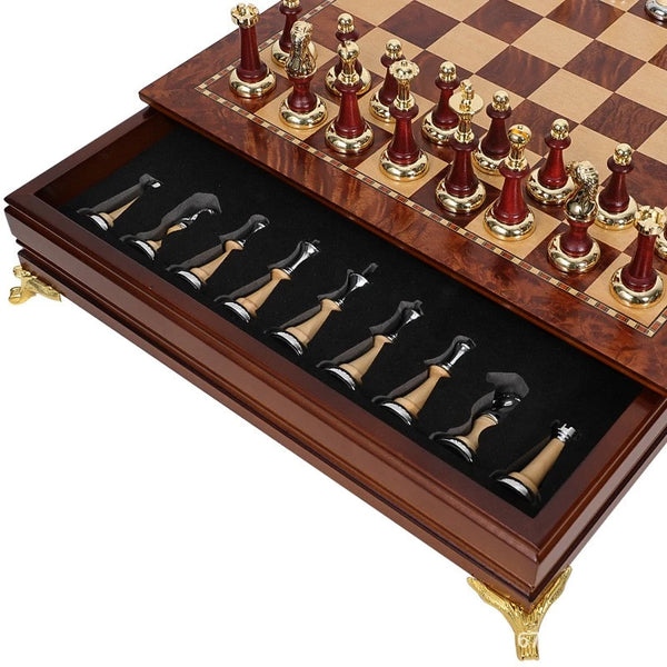 40x40cm Wooden Chess Set Premium Solid Wood Board Metal Chess Pieces Drawer - Image 5