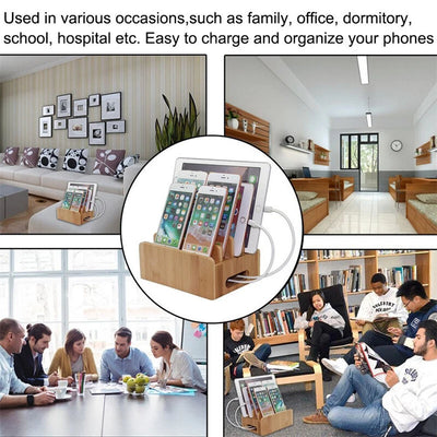 USB Charge Station Multi-Device Hub Charging Dock for Phone iPad Tablet Bamboo - Image 5