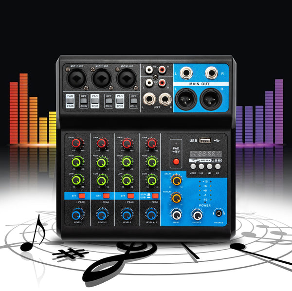 5 Channel Mini Bluetooth Audio Mixer USB DJ Live Console Sound Card Studio Mixer