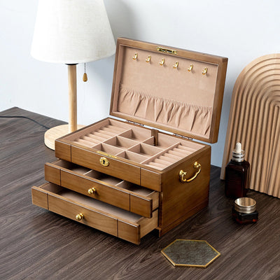3-Tier Wooden Jewelry Box Jewelry Organizer Case Large Storage Box 29*19*17.5cm - Image 1