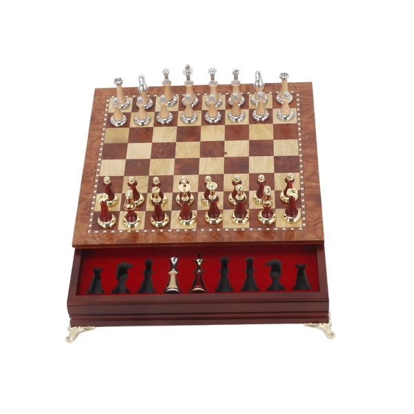 40x40cm Wooden Chess Set Premium Solid Wood Board Metal Chess Pieces Drawer - Image 9