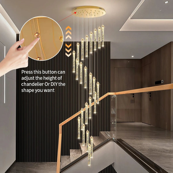 Staircase Chandelier Lighting Crystal Living Room Pendant Light Bar Ceiling Lamp