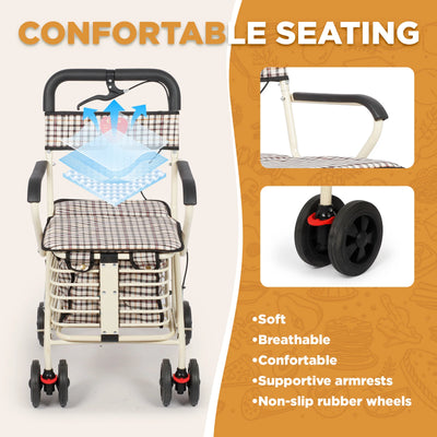 Shopping Trolley on Wheels Portable Folding Elderly Shopping Cart Walking Aid