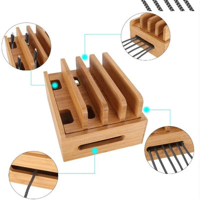 USB Charge Station Multi-Device Hub Charging Dock for Phone iPad Tablet Bamboo - Image 3