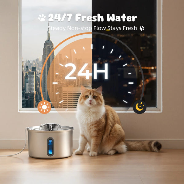 3.2L Pet Stainless Steel Water Fountain Dog Cat Drinking Dispenser Filter Feeder