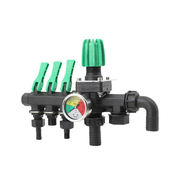3 Way Hose Splitter Valve Agricultural Sprayer Control Shut Off  Pressure Gauge