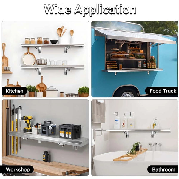 90x30 Wall Mount Shelving Stainless Steel Shelf For Food Truck BBQ working table - Image 9