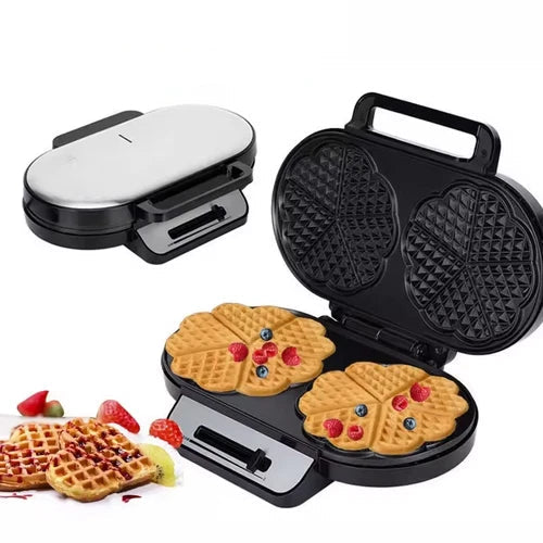 Electric Waffle Maker Heart-Shaped Non-Stick double-Side No Flip Design - Image 1