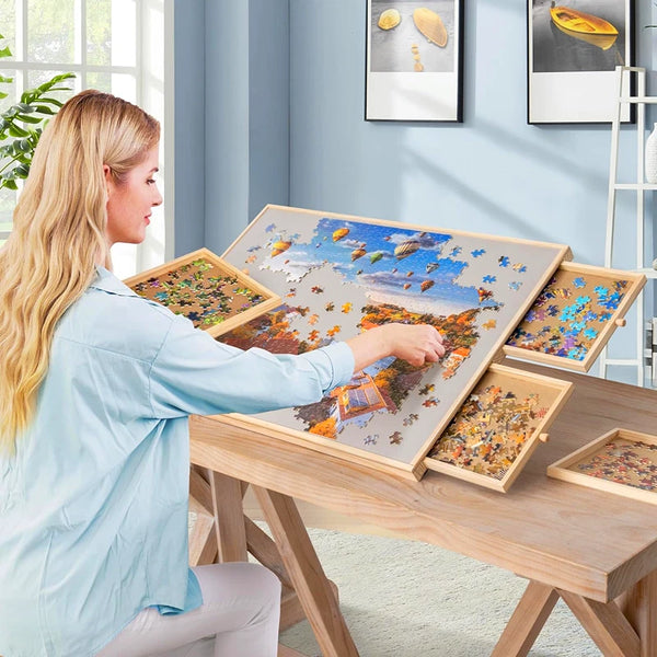 Adjustable Tilting Jigsaw Puzzle Table 1500 Piece Puzzle Board with 4 Drawers - Image 2