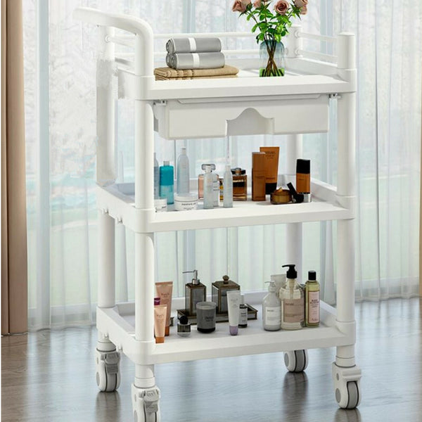 Beauty Trolley Cart with Wheel Esthetician Cart with Handrail, Bucket and Drawer