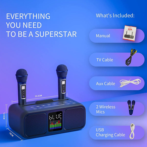 Bluetooth Karaoke Speaker & 2 Wireless Microphones Rechargeable Karaoke Machine