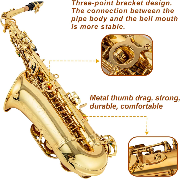 Eb Alto Saxophone Brass Lacquered Gold E-Flat Sax with Case & Accessories