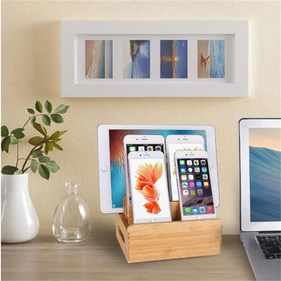 USB Charge Station Multi-Device Hub Charging Dock for Phone iPad Tablet Bamboo - Image 2