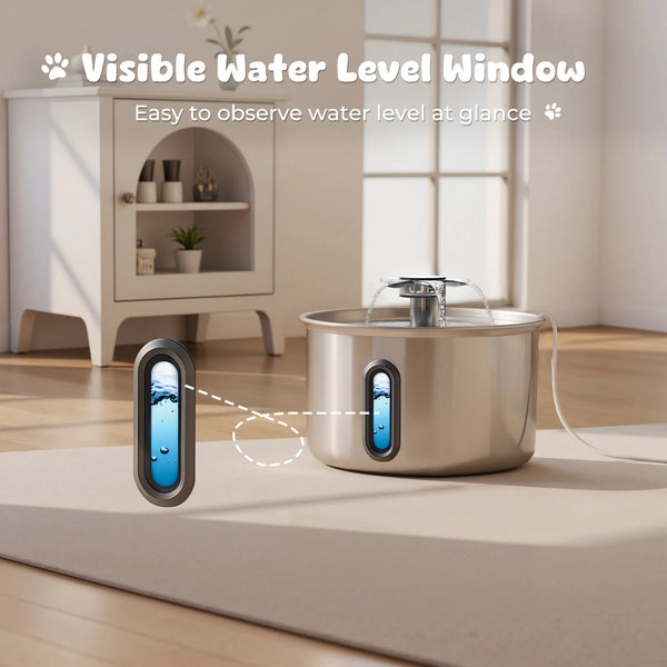 3.2L Pet Stainless Steel Water Fountain Dog Cat Drinking Dispenser Filter Feeder