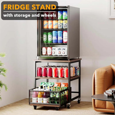 Mini Fridge Stand Mobile Refrigerator Shelf Stand Table with Lockable Wheels - Image 4