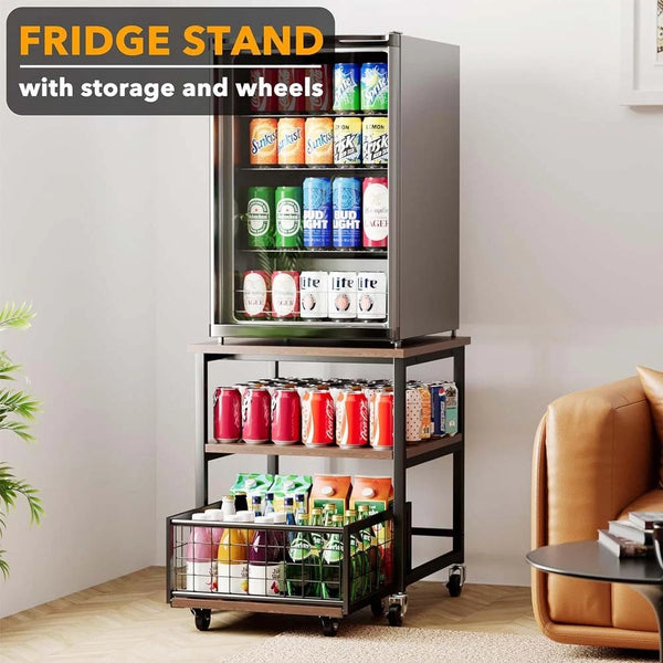 Mini Fridge Stand Mobile Refrigerator Shelf Stand Table with Lockable Wheels - Image 4