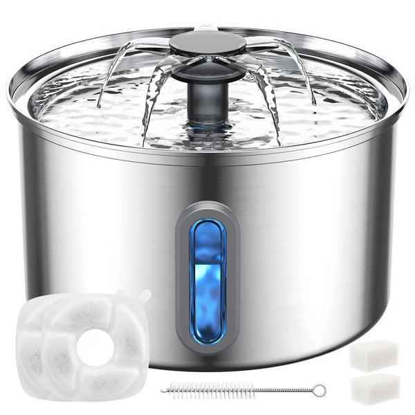 3.2L Pet Stainless Steel Water Fountain Dog Cat Drinking Dispenser Filter Feeder