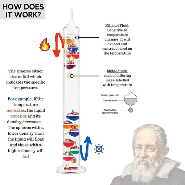 Galileo Thermometer 44cm Beautiful Weather Appartus Educational Toy